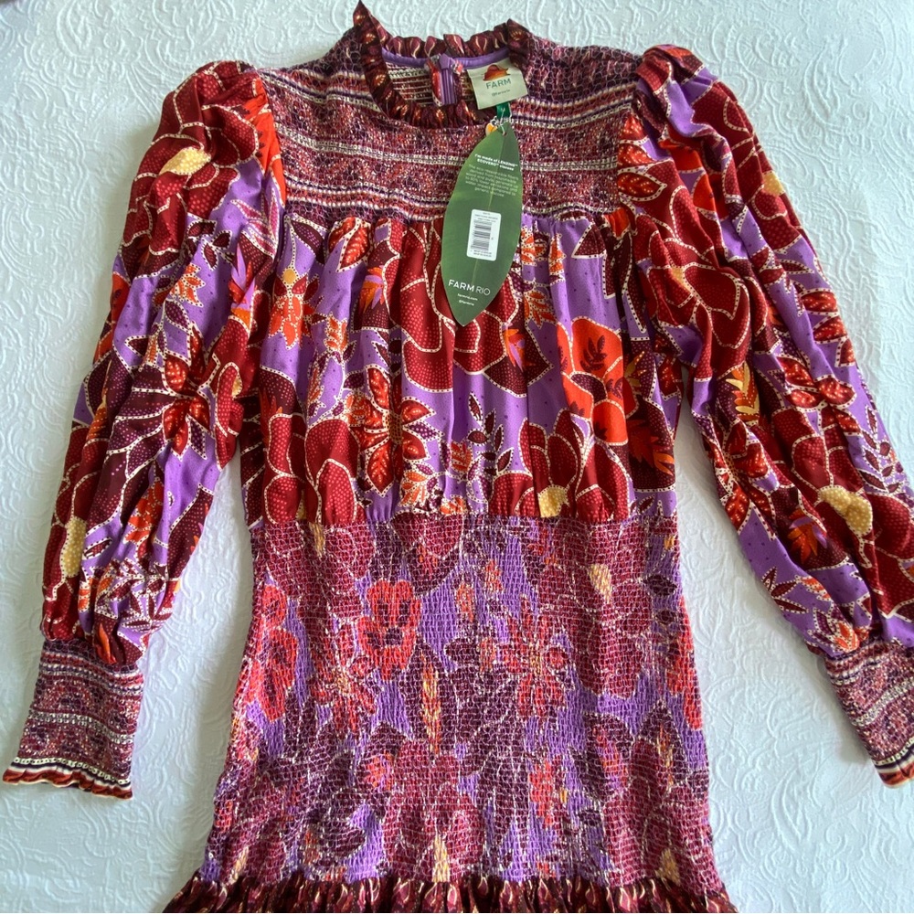 🥭 FARM RIO Sweet Floral Long Sleeve Minidress - Picture 3 of 17